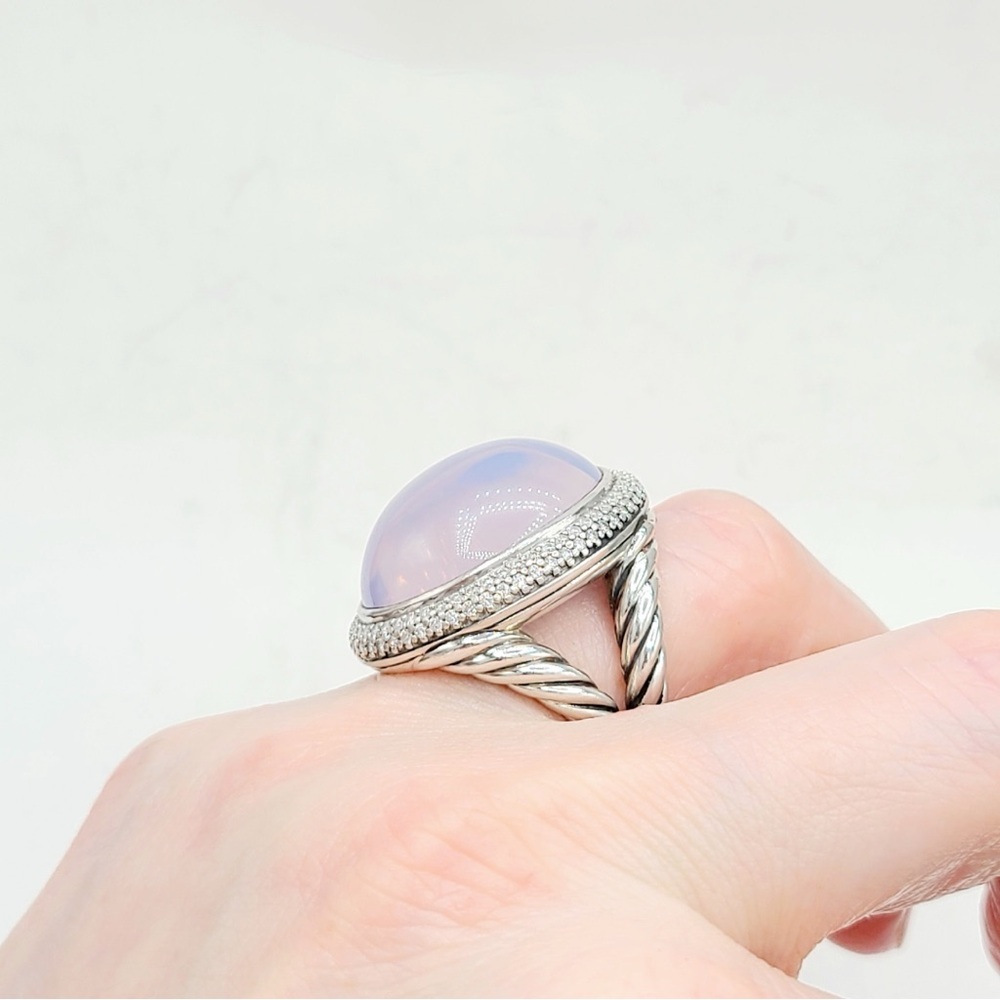 David Yurman Signature Oval Ring With Lavender Moonstone And Diamonds - Picture 12 of 15